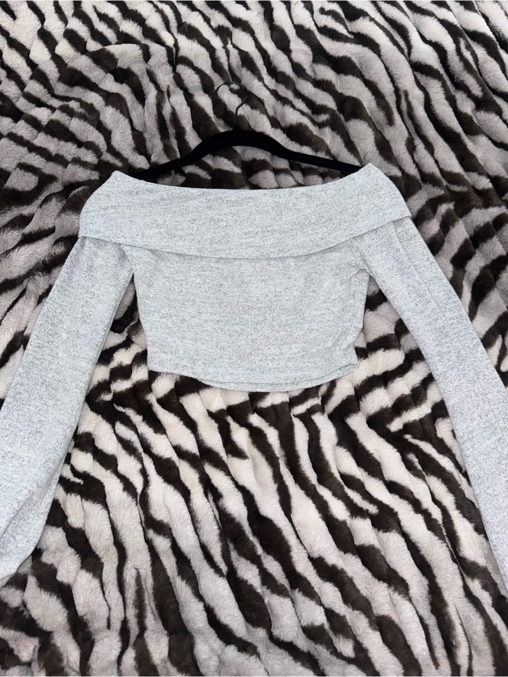 Off-Shoulder Heather Gray Cropped Sweater
